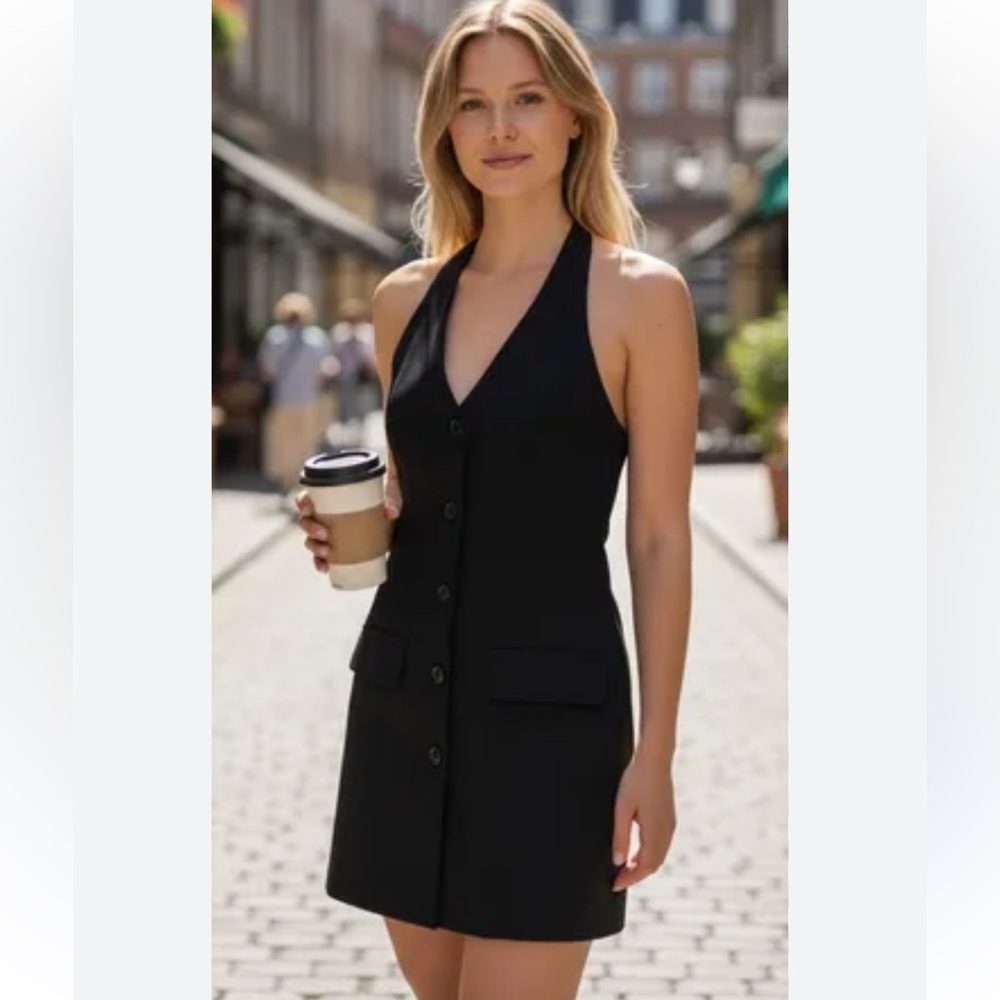 Abercrombie & Fitch black halter v neck button down mara dress